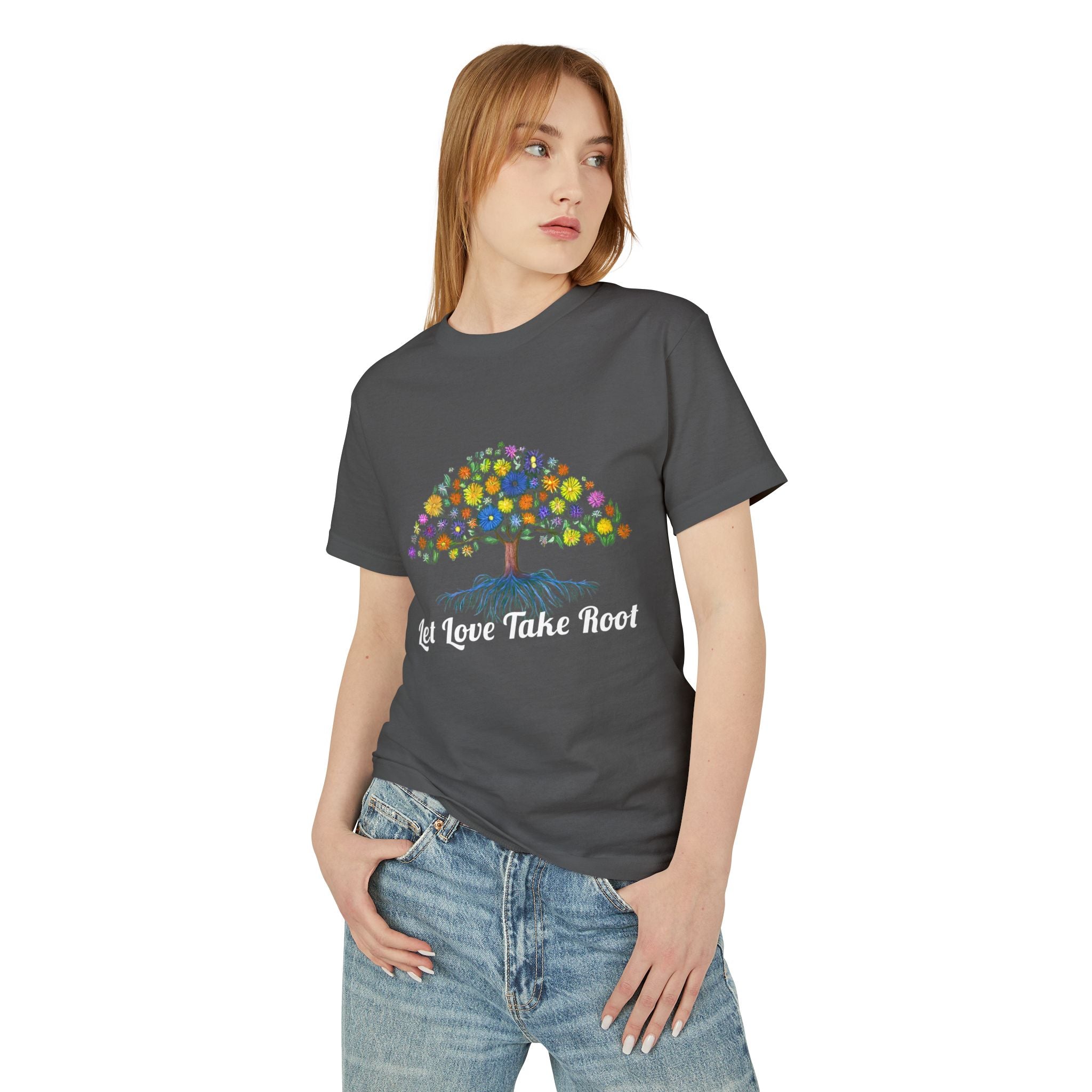 Garden Shirt with Tree & Flowers,Let Love Take Root T-Shirt, Nature Lover Gift, Positive Quote Graphic Tee