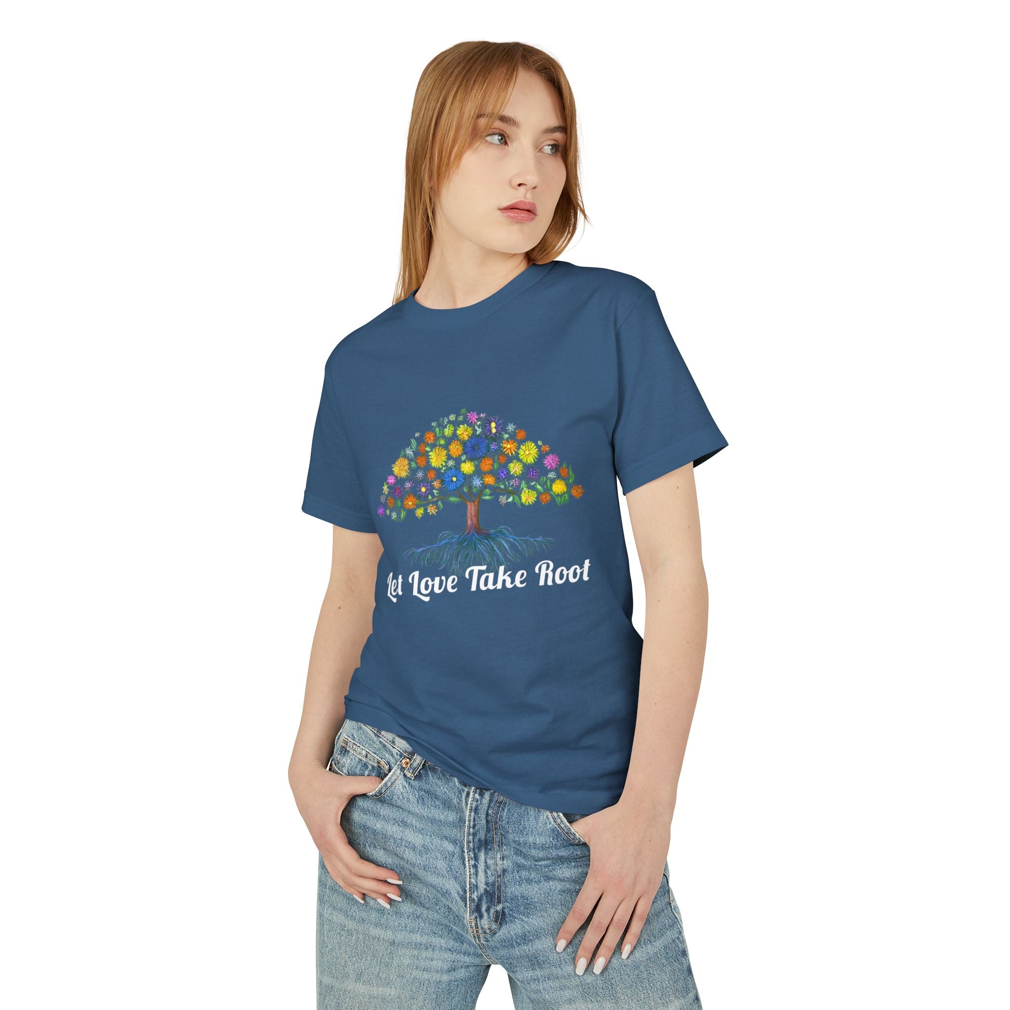 Garden Shirt with Tree & Flowers,Let Love Take Root T-Shirt, Nature Lover Gift, Positive Quote Graphic Tee