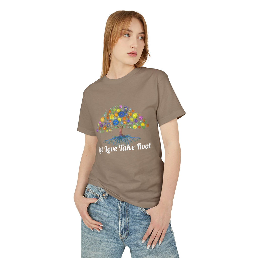 Garden Shirt with Tree & Flowers,Let Love Take Root T-Shirt, Nature Lover Gift, Positive Quote Graphic Tee