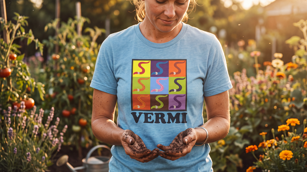 Vermi T-Shirt | Retro Gardening Shirt | Funny Worm Farmer & Gardener Gift | Composting & Soil Lover Tee